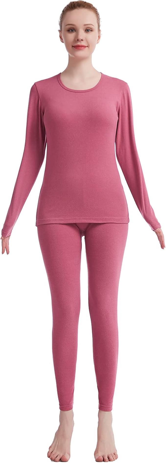 女士保暖内衣圆领纯色超柔软长款约翰套装女式长内衣吸湿排汗打底礼品